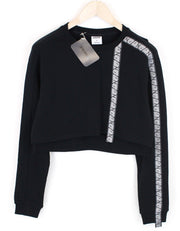 GYMSHARK Women Black Sweatshirt S Cropped Logo Long Sleeve Pullover