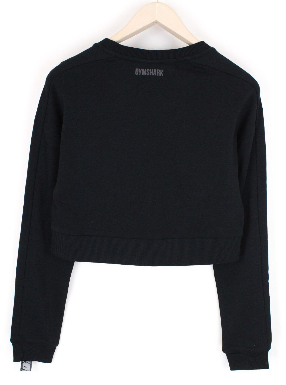 GYMSHARK Women Black Sweatshirt S Cropped Logo Long Sleeve Pullover