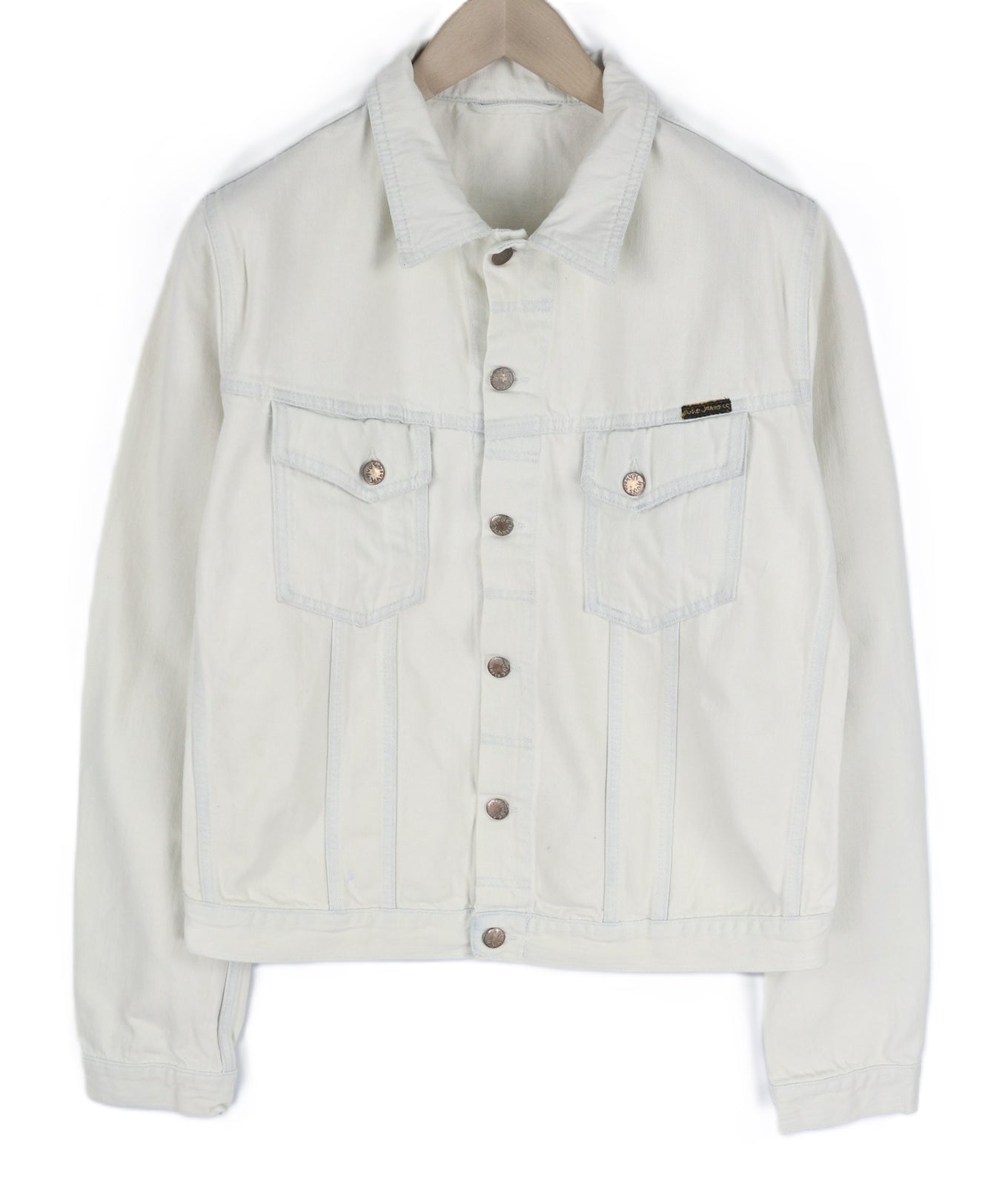 NUDIE JEANS Terry Men Jacket XL Extreme Bleach Pockets Buttons Spread Denim