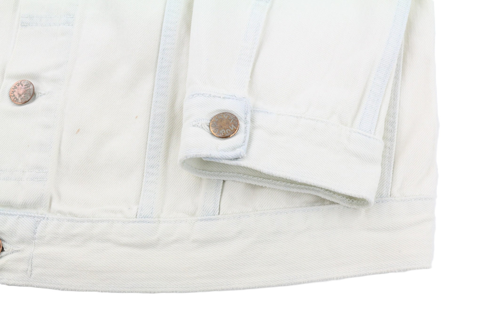 NUDIE JEANS Terry Men Jacket XL Extreme Bleach Pockets Buttons Spread Denim