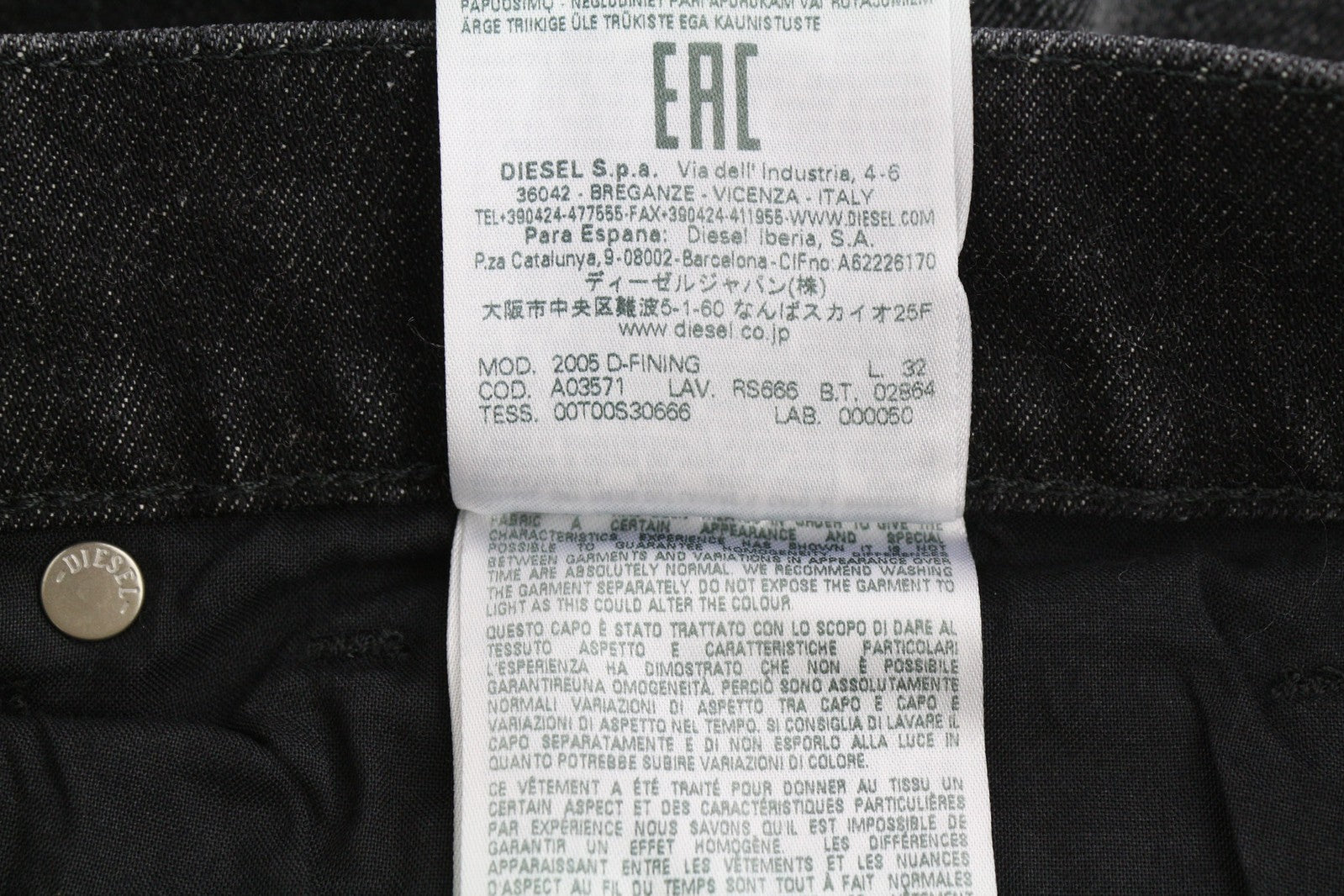 DIESEL 2005 D-Fining RS666 Mens Jeans W34/L32 Mid Waist Regular Tapered Leg