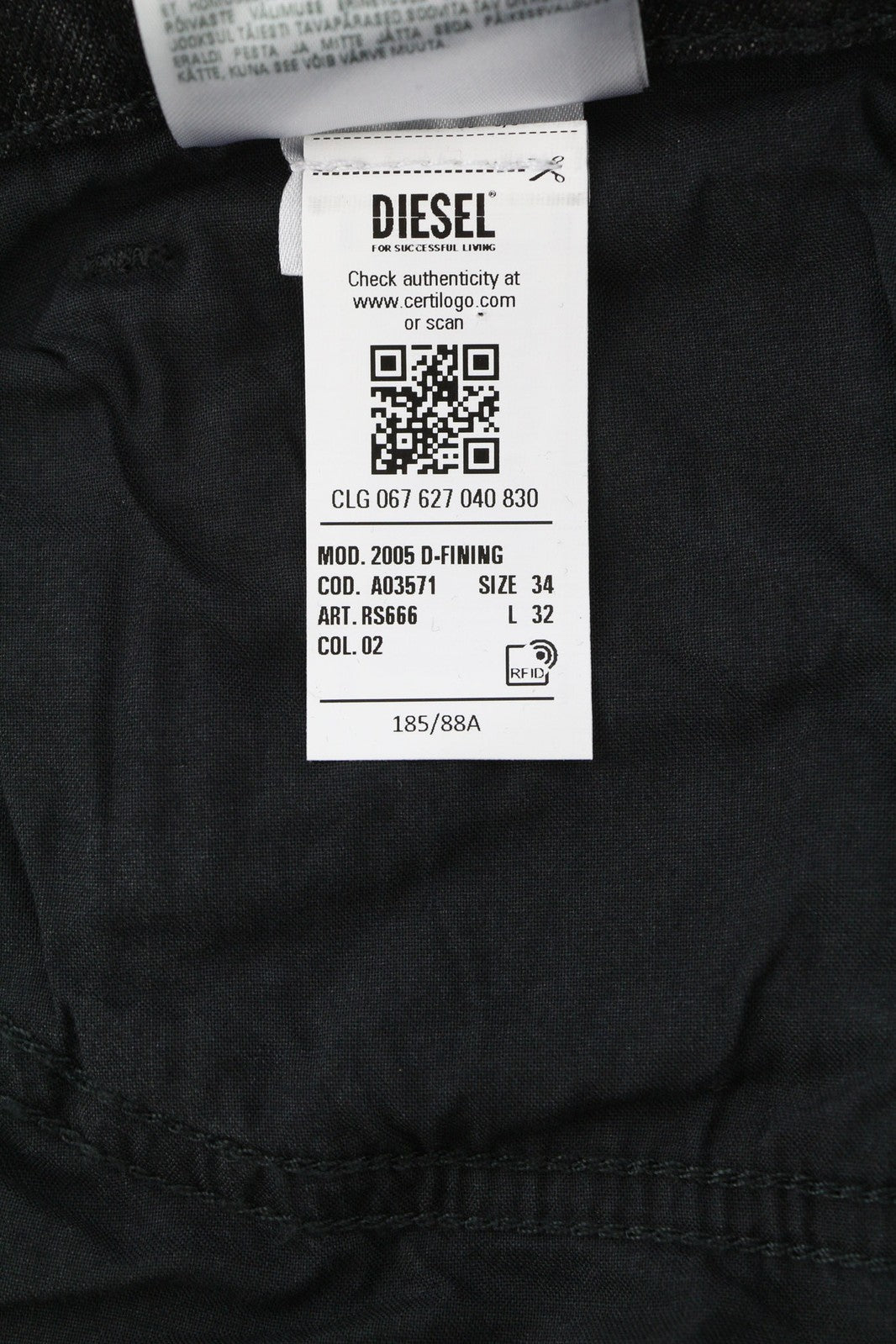 DIESEL 2005 D-Fining RS666 Mens Jeans W34/L32 Mid Waist Regular Tapered Leg