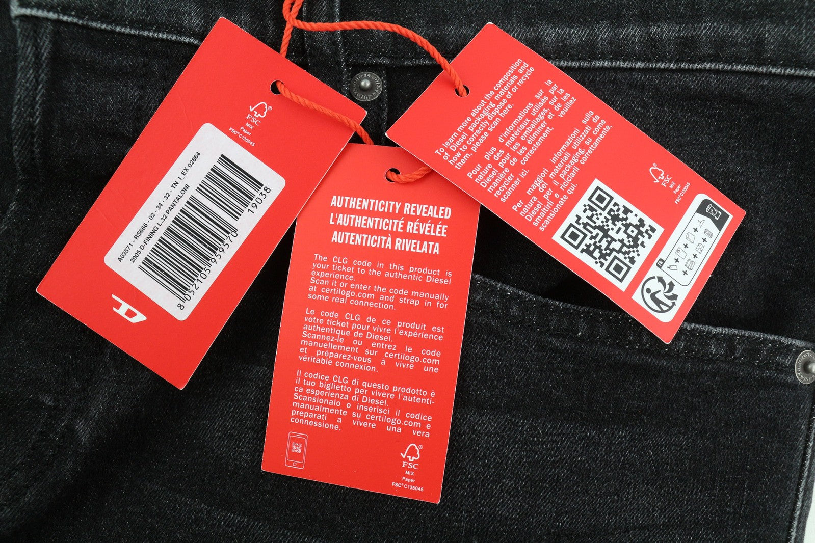 DIESEL 2005 D-Fining RS666 Mens Jeans W34/L32 Mid Waist Regular Tapered Leg