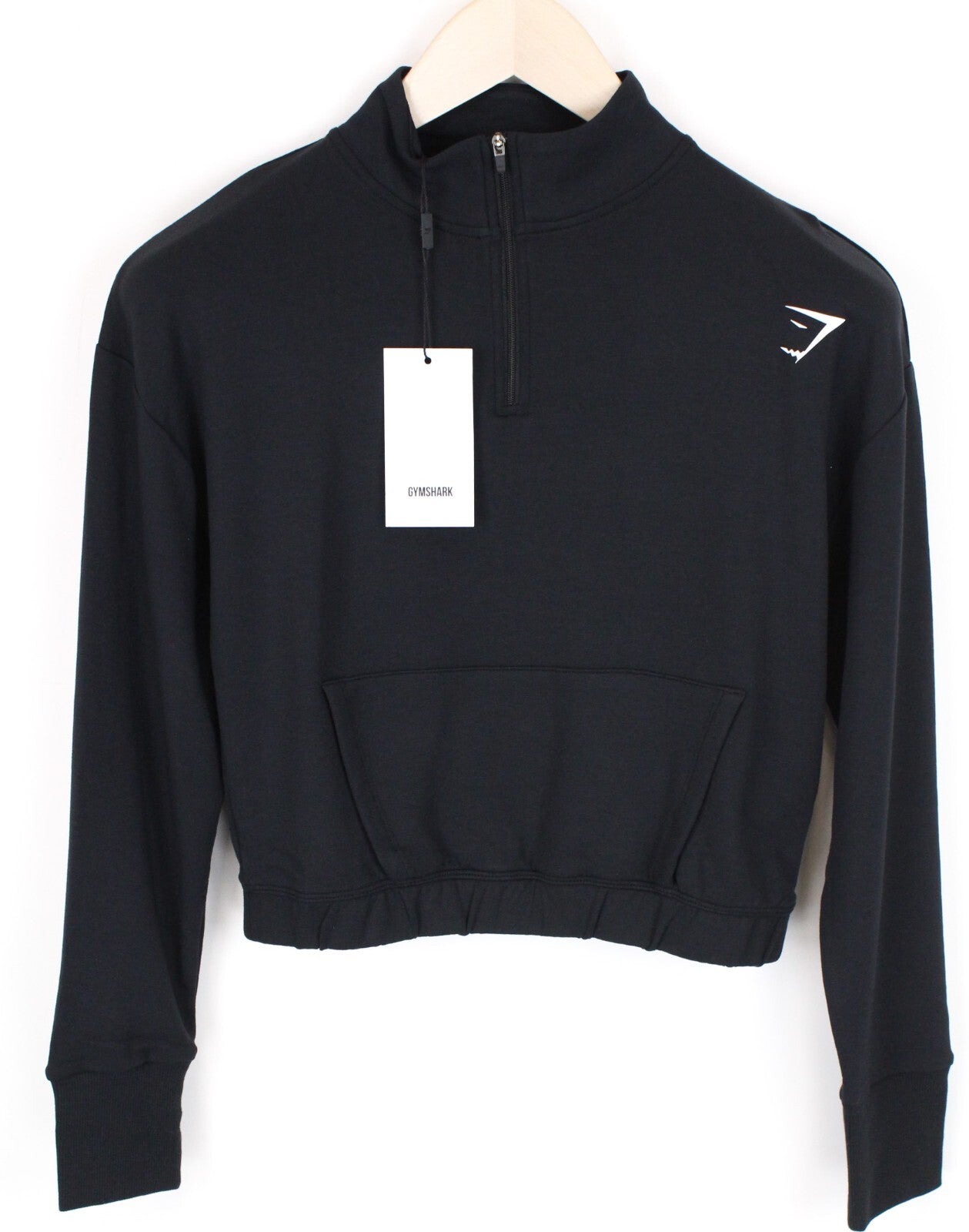 GYMSHARK Women Pipa Half-Zip Sweatshirt S Black Logo Cropped Activewear
