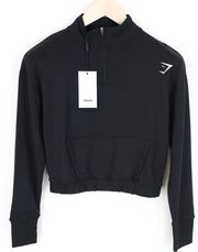 GYMSHARK Women Pipa Half-Zip Sweatshirt S Black Logo Cropped Activewear