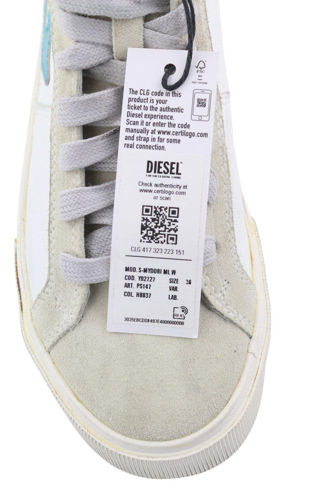 DIESEL S-Mydori ML W Women Sneakers EU36 White Leather Mid Top Lace Up RRP€220