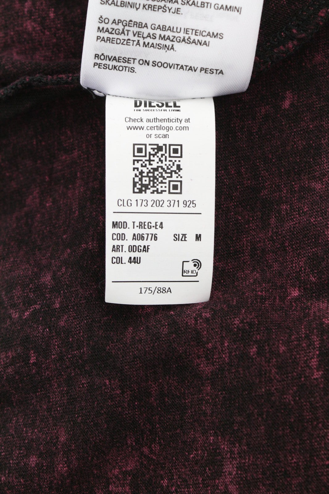 DIESEL T-Reg-E4 Women T-Shirt M Burgundy Short Sleeve Crew Neck Washed RRP€125