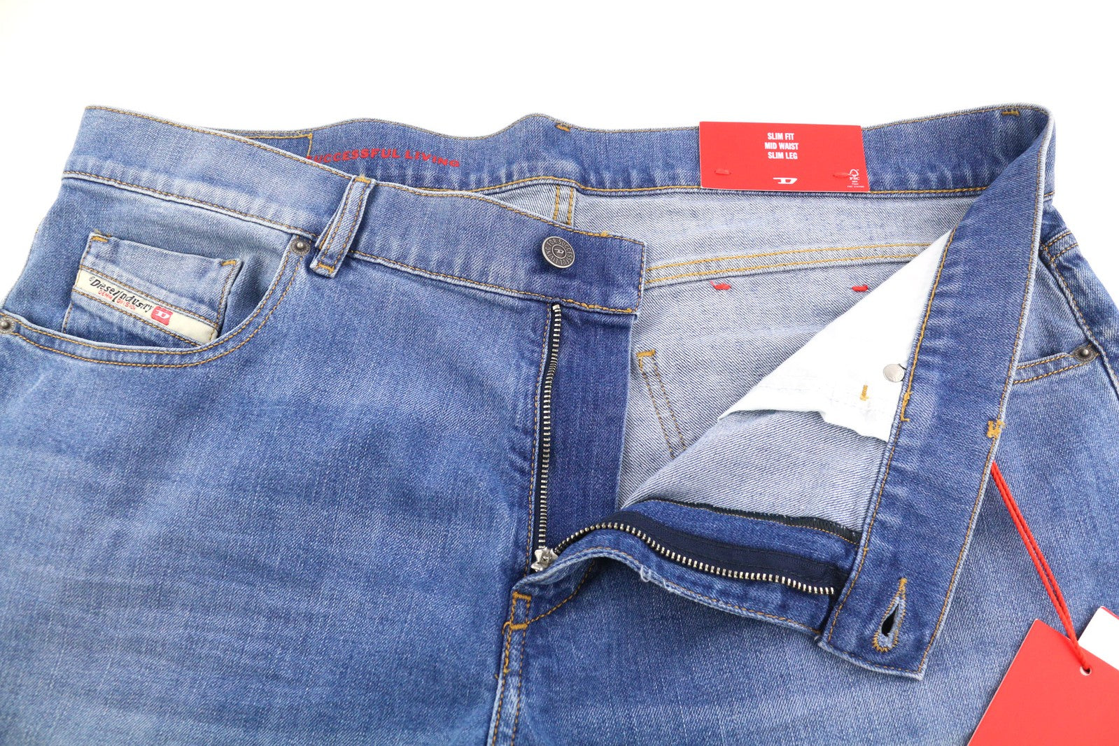 DIESEL 2019 D-Strukt 0EHAJ Mens Jeans W40/L34 Mid Waist Slim Washed Blue