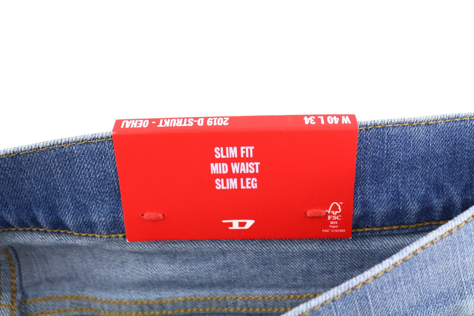 DIESEL 2019 D-Strukt 0EHAJ Mens Jeans W40/L34 Mid Waist Slim Washed Blue