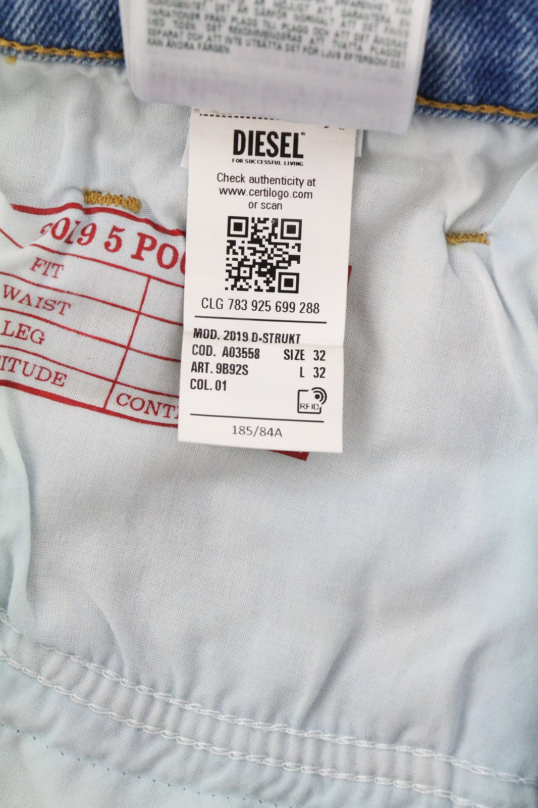 DIESEL 2019 D-Strukt 9B92S Mens Jeans W32/L32 Mid Waist Slim Washed Denim