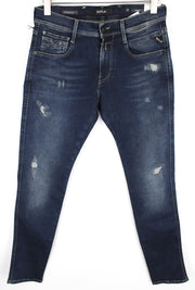 REPLAY Anbass Men's Jeans W30/L34 Slim Cotton Stretch Blue Distressed Wash