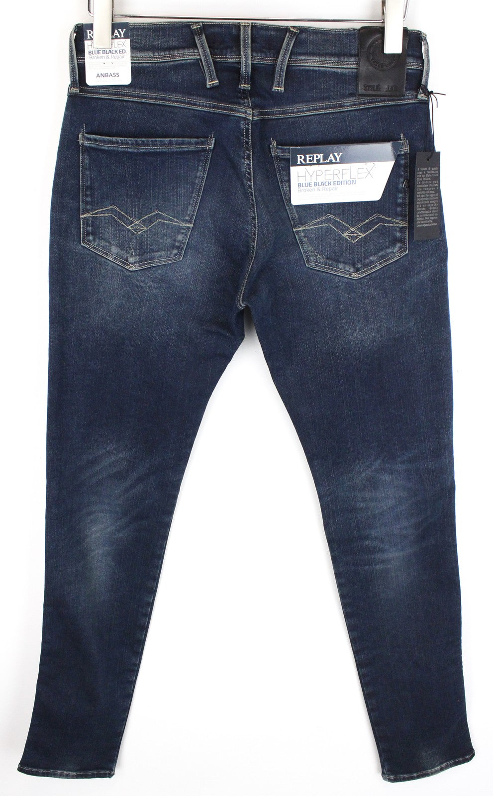 REPLAY Anbass Men's Jeans W30/L34 Slim Cotton Stretch Blue Distressed Wash