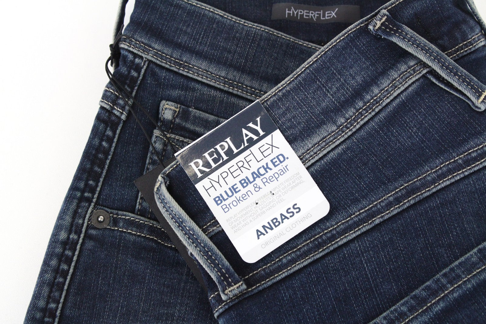 REPLAY Anbass Men's Jeans W30/L34 Slim Cotton Stretch Blue Distressed Wash