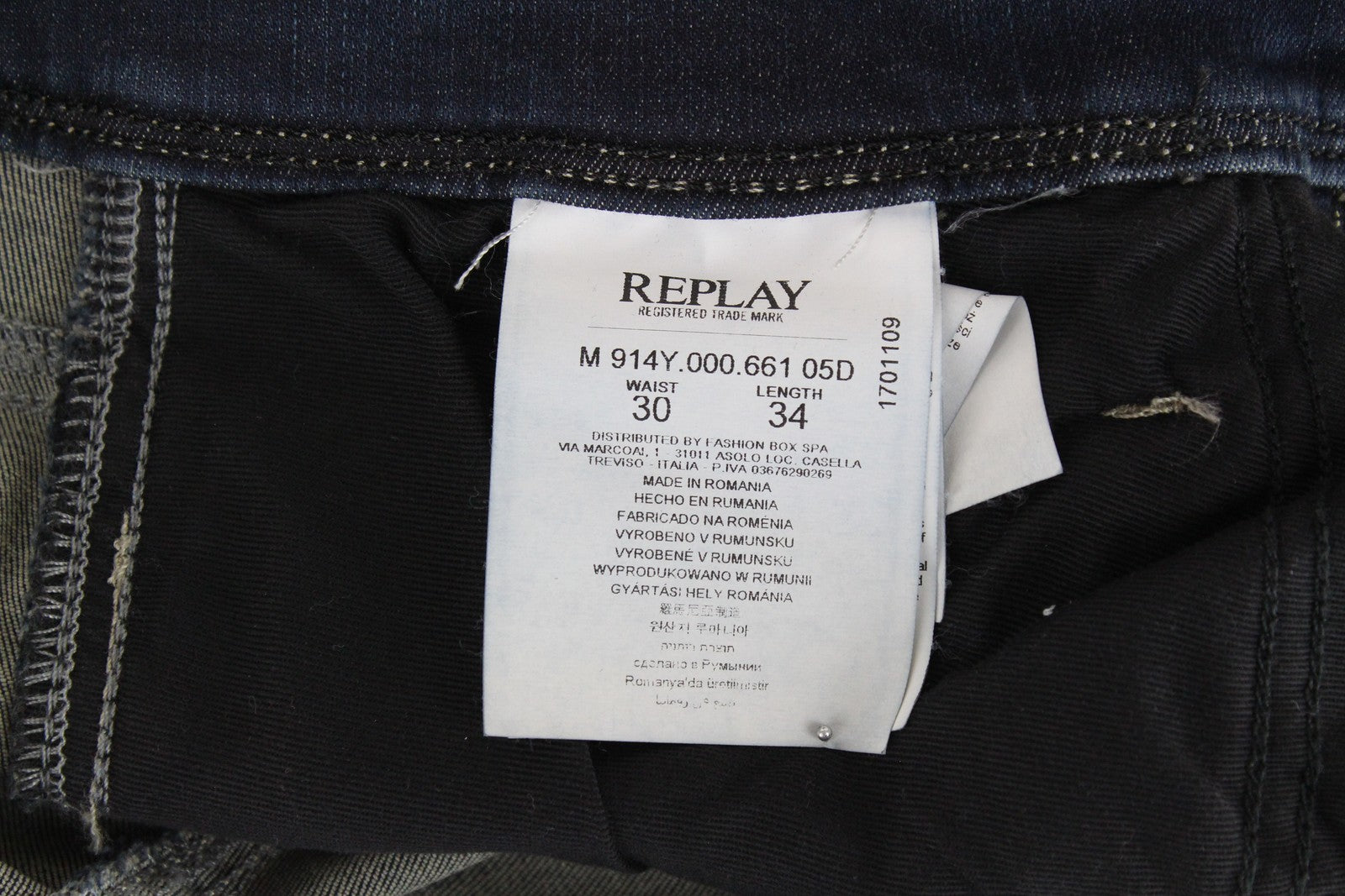 REPLAY Anbass Men's Jeans W30/L34 Slim Cotton Stretch Blue Distressed Wash