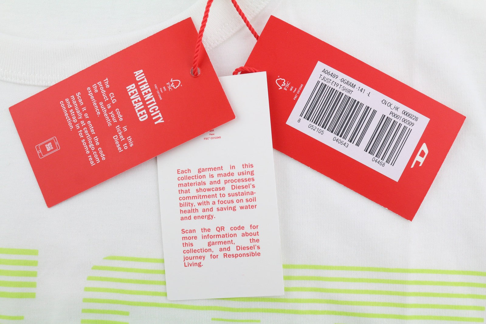 DIESEL T-Just-E19 Mens T-Shirt L Short Sleeve Crew Collar Front Tricot White