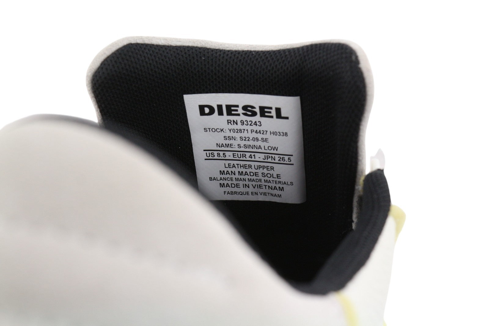 DIESEL S-Sinna Low Men Sneakers EU41 White Leather Low Top Lace Up RRP€160