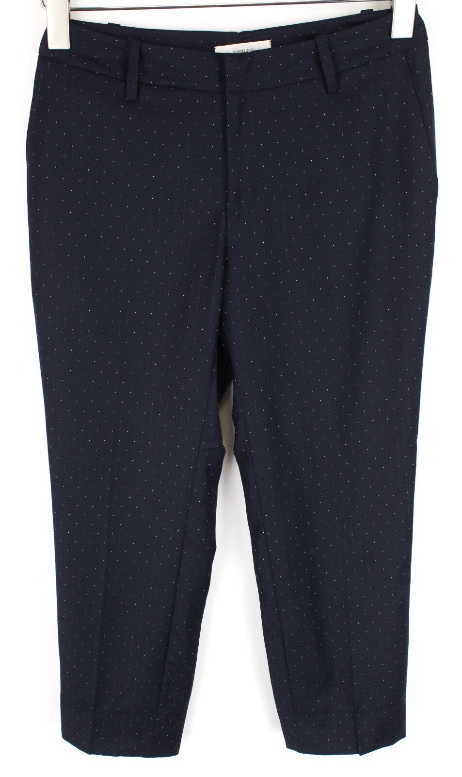 SUISTUDIO Grey Women's Trousers UK8 Navy Pure Wool Dot Patterned Pleated Formal