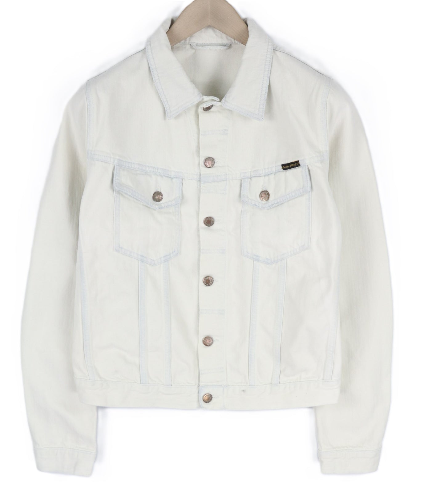 NUDIE JEANS Terry Men Jacket M Extreme Bleach Light Button Spread Denim Logo