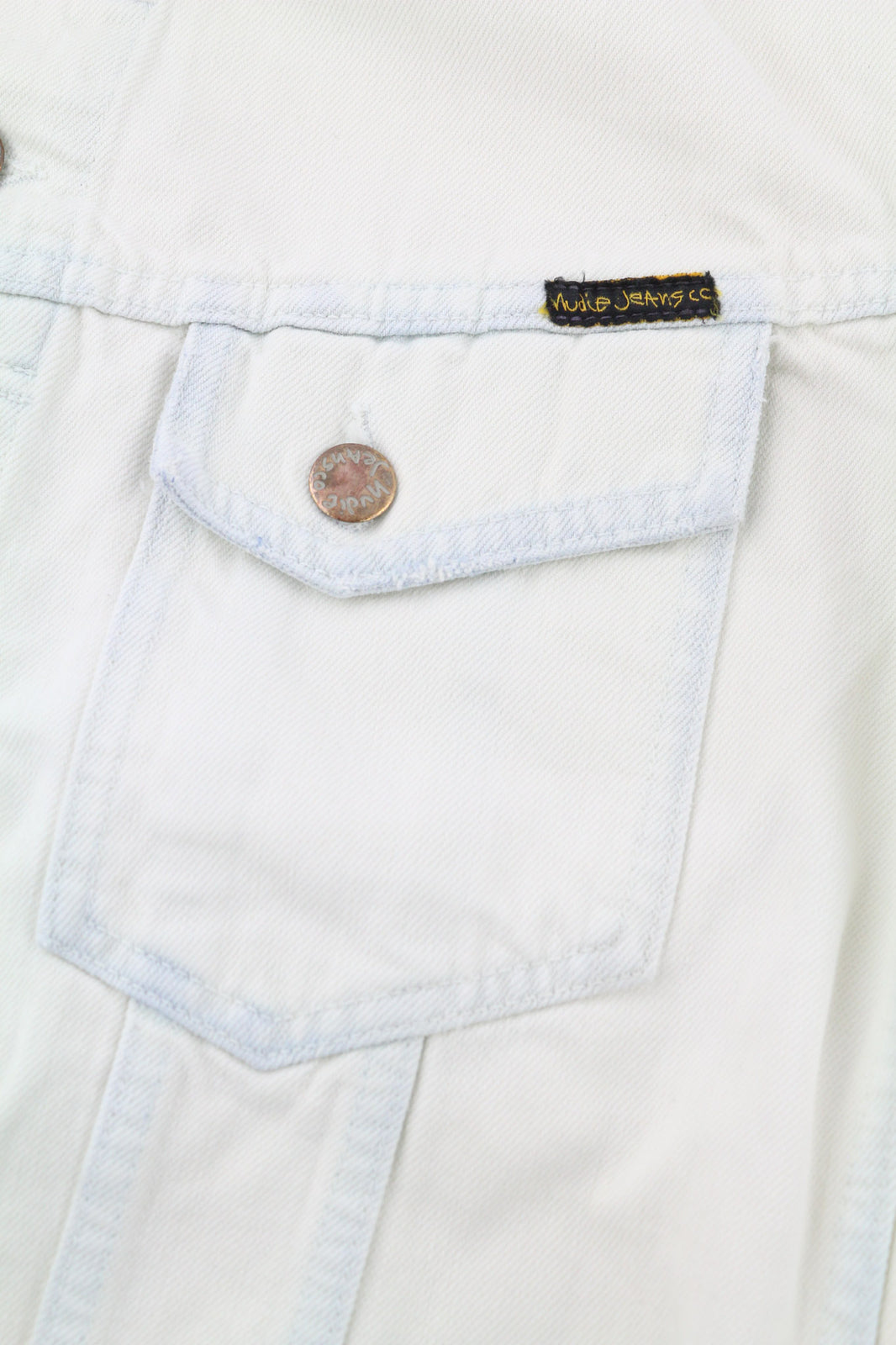 NUDIE JEANS Terry Men Jacket M Extreme Bleach Light Button Spread Denim Logo