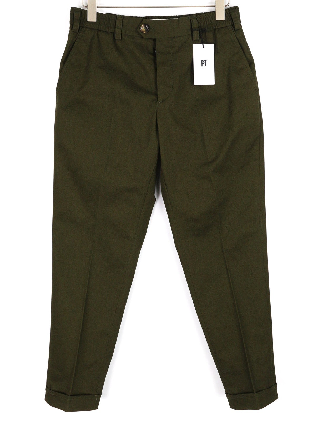 PT TORINO The Rebel Mens Trousers W36 Dark Brown Elastic Waist Turn-Up Button