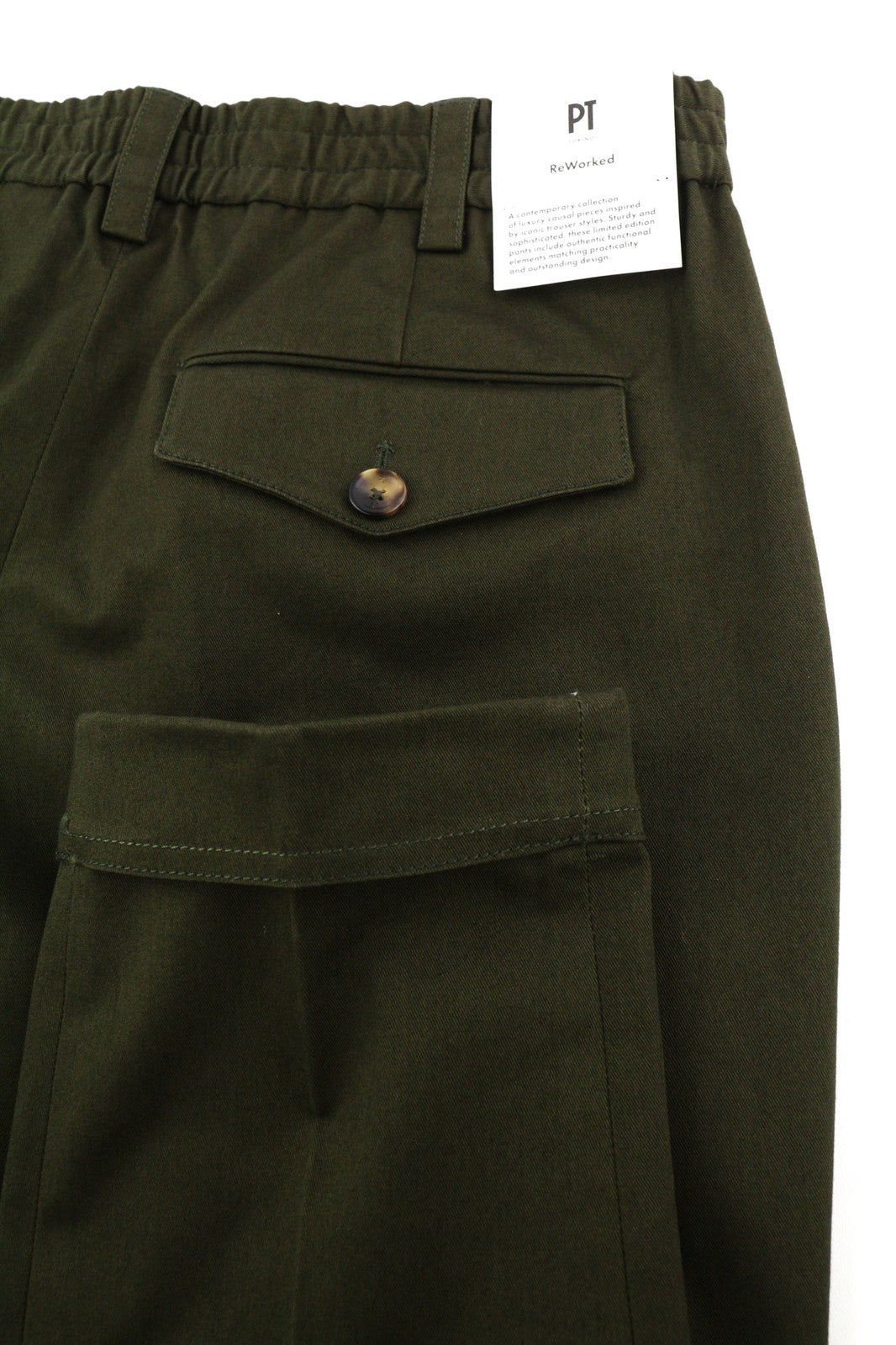 PT TORINO The Rebel Mens Trousers W36 Dark Brown Elastic Waist Turn-Up Button