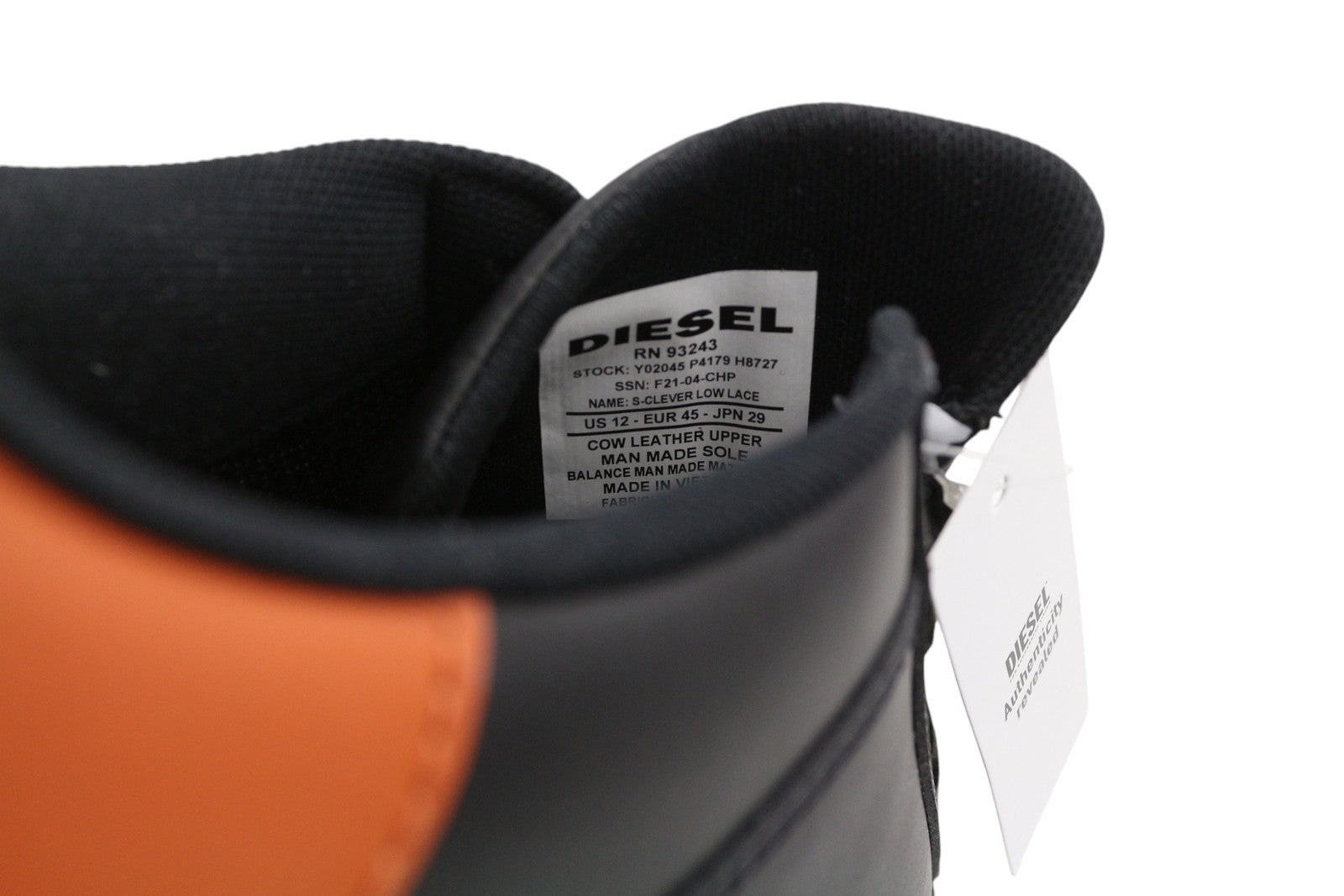 DIESEL S-Clever Low Lace Men Sneakers EU45 Black Cow Leather Almond Toe RRP120