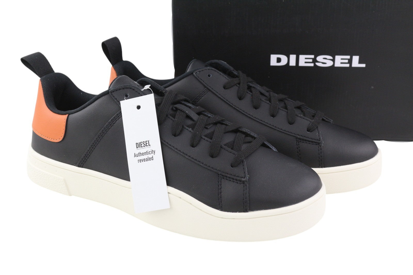 DIESEL S-Clever Low Lace Men Sneakers EU45 Black Cow Leather Almond Toe RRP120