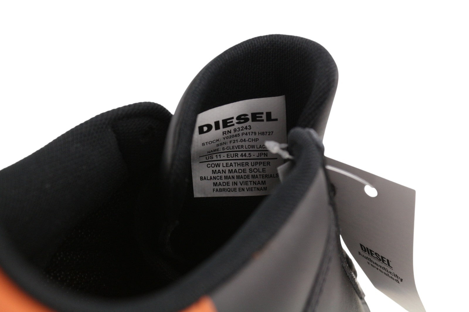 DIESEL S-Clever Low Lace Men Sneakers EU44.5 Black Leather Almond Toe RRP€120