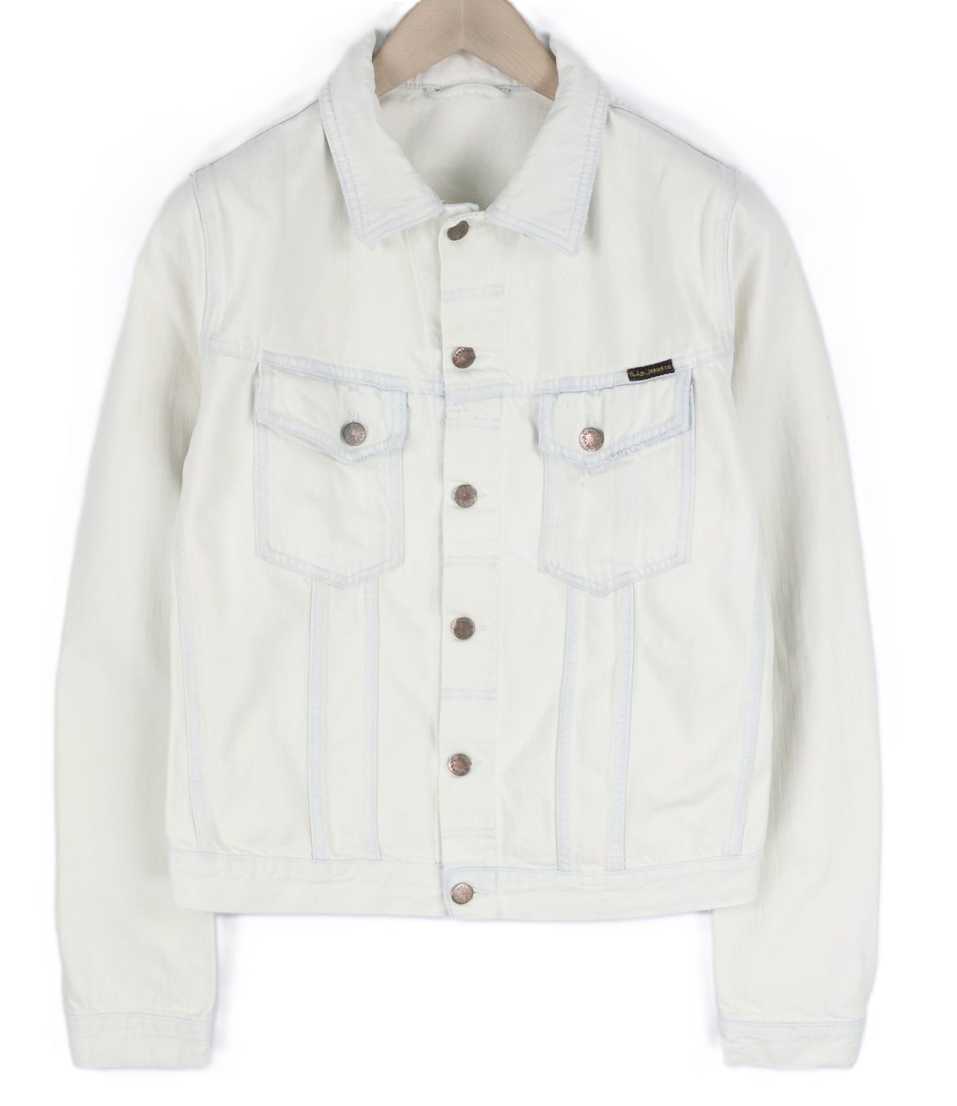 NUDIE JEANS Terry Men Jacket M Extreme Bleach Light Buttoned Spread Logo Pockets