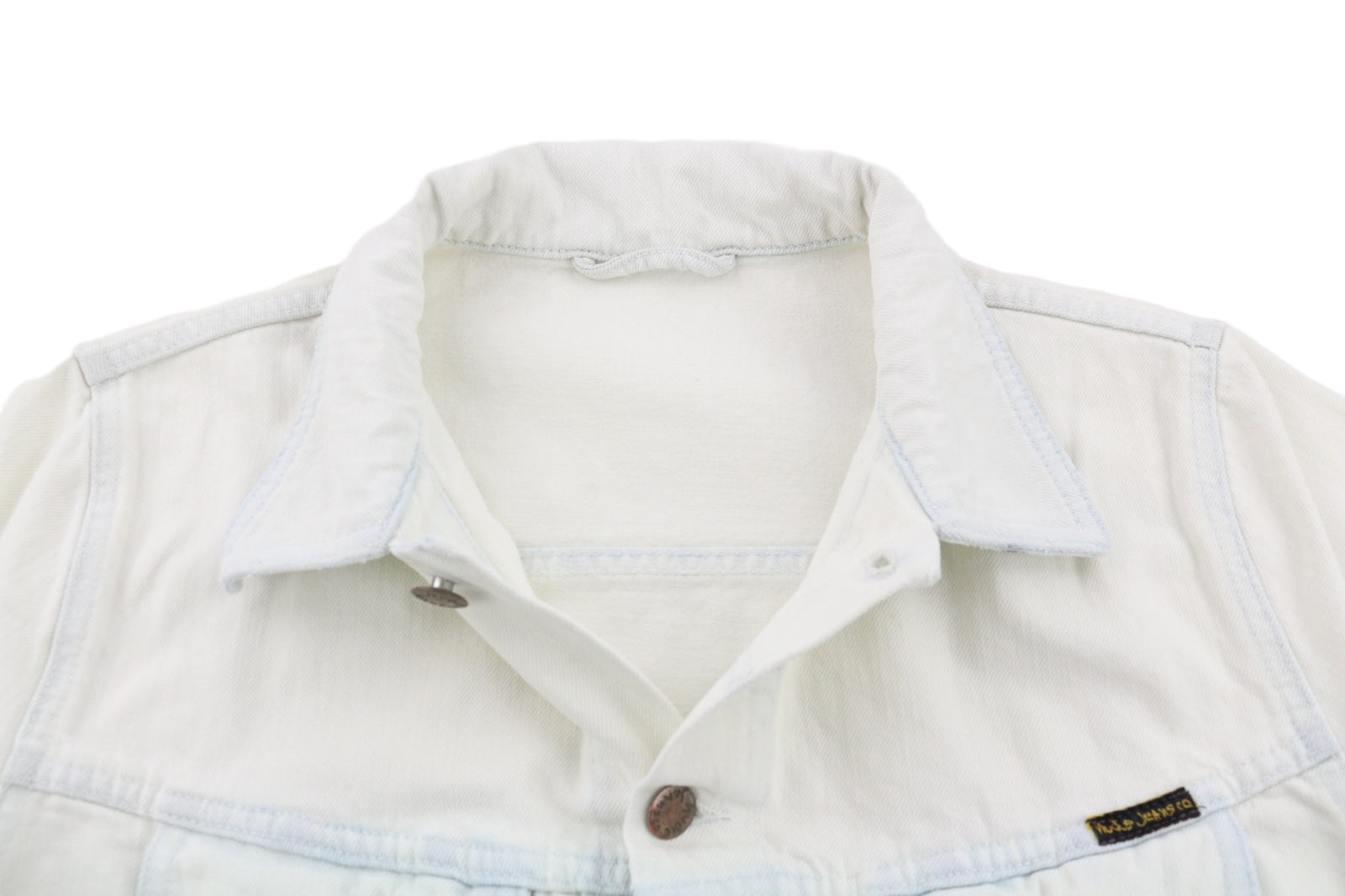 NUDIE JEANS Terry Men Jacket M Extreme Bleach Light Buttoned Spread Logo Pockets