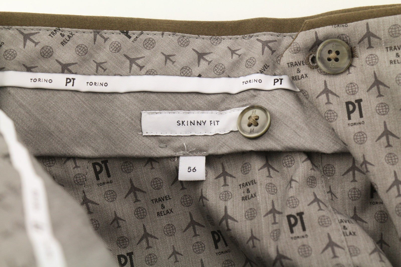 PT TORINO Skinny  Mens Trousers 56 Mid Brown Zipper Pockets Chino Casual