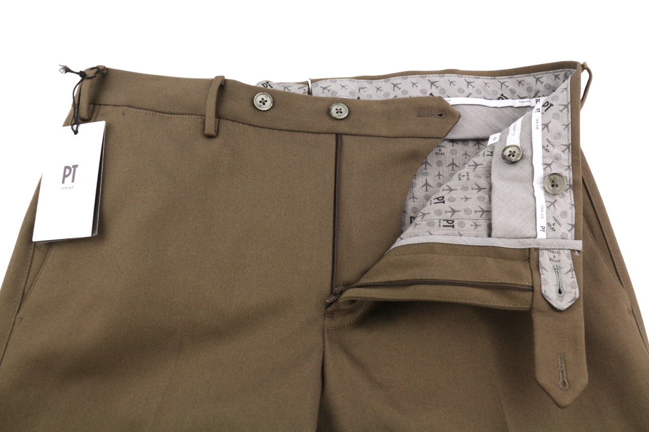 PT TORINO Skinny  Mens Trousers 48 Mid Brown Zipper Pockets Chino Casual