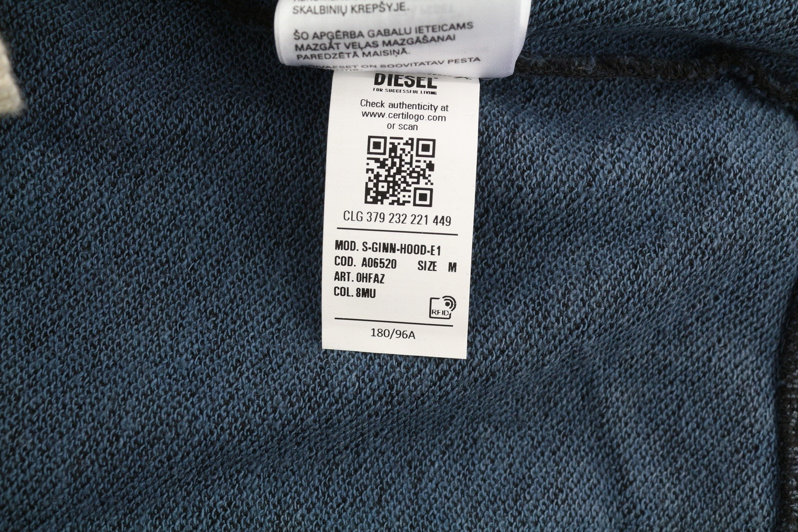 DIESEL S-Ginn-Hood-E1 Men Hoodie M Washed Grey Distress Hooded Kangaroo RRP€195