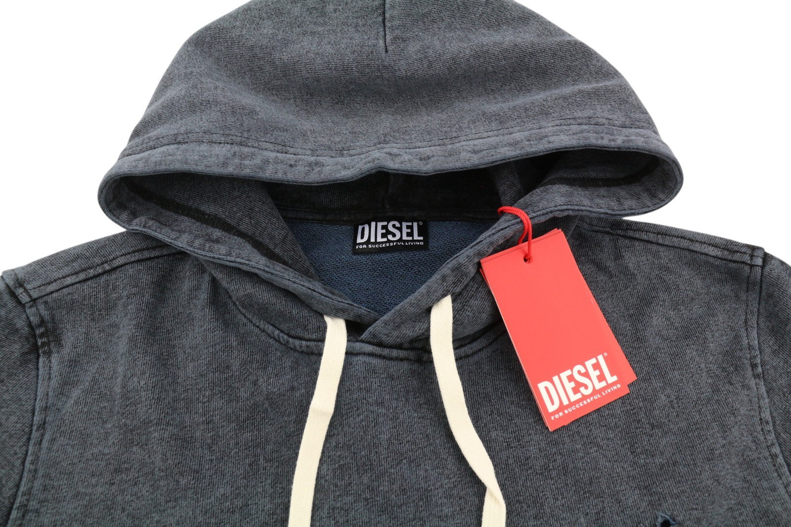 DIESEL S-Ginn-Hood-E1 Men Hoodie M Washed Grey Distress Hooded Kangaroo RRP€195