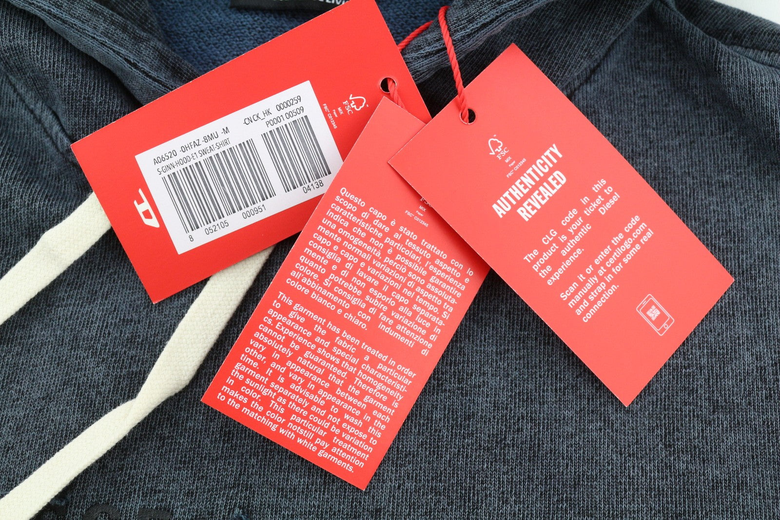 DIESEL S-Ginn-Hood-E1 Men Hoodie M Washed Grey Distress Hooded Kangaroo RRP€195