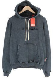 DIESEL S-Ginn-Hood-E1 Men Hoodie L Washed Grey Distress Hooded Kangaroo RRP€195