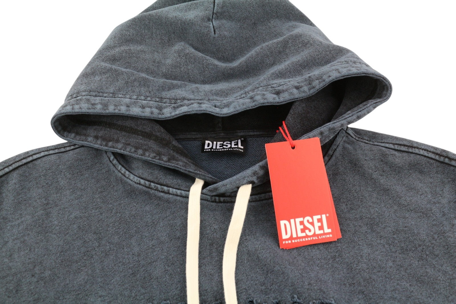 DIESEL S-Ginn-Hood-E1 Men Hoodie L Washed Grey Distress Hooded Kangaroo RRP€195