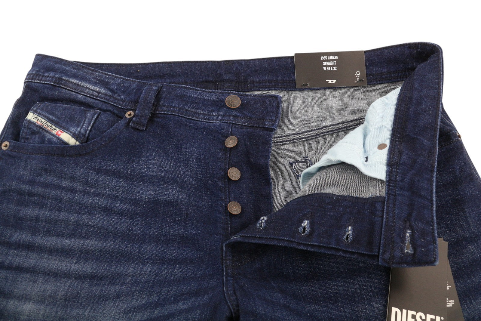 DIESEL 1985 Larkee RB067 Men Jeans W36/L32 Straight Fit Buttoned Washed Blue