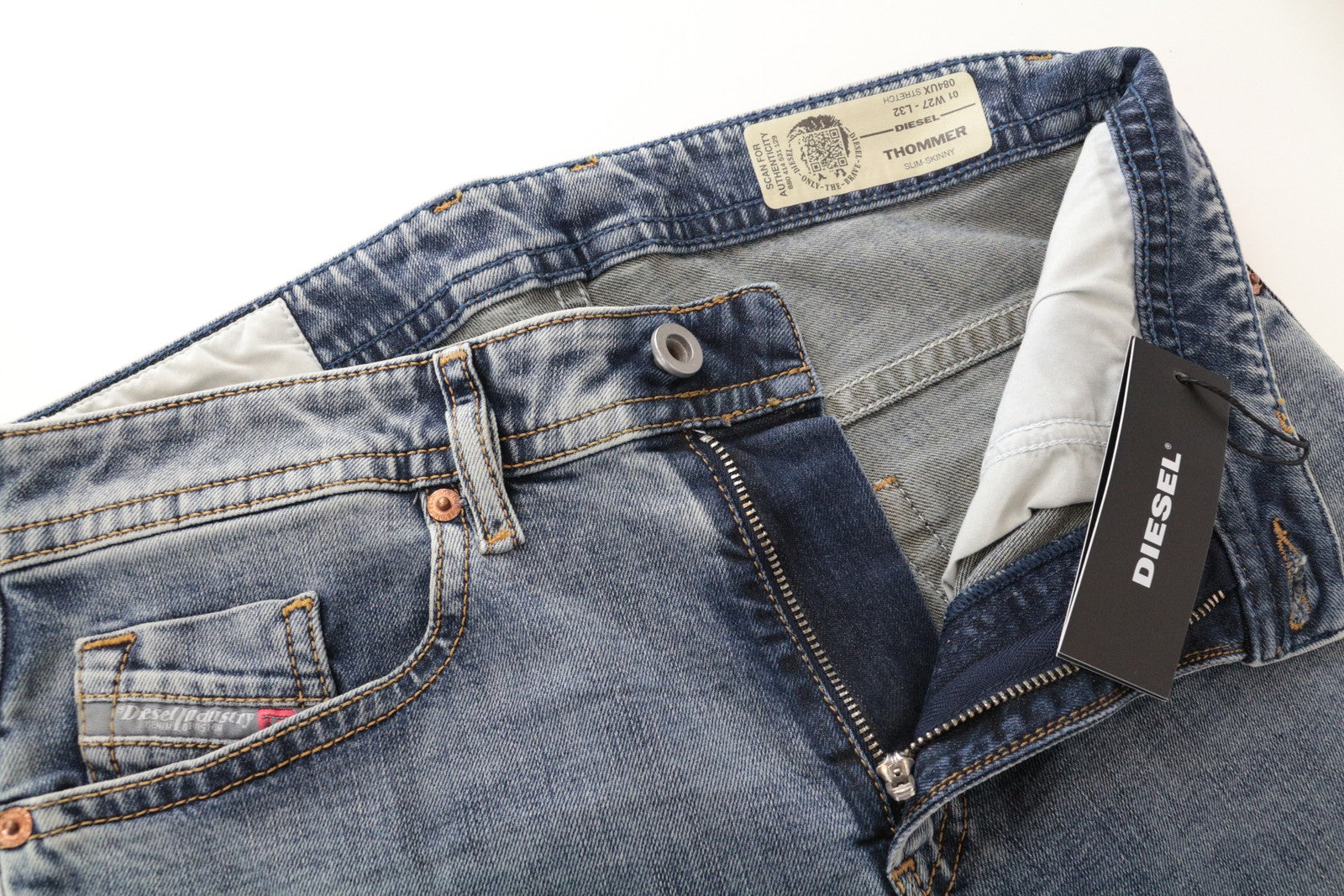 DIESEL Thommer 084UX Men's Jeans W27/L32 Blue Cotton Stretch Slim Skinny