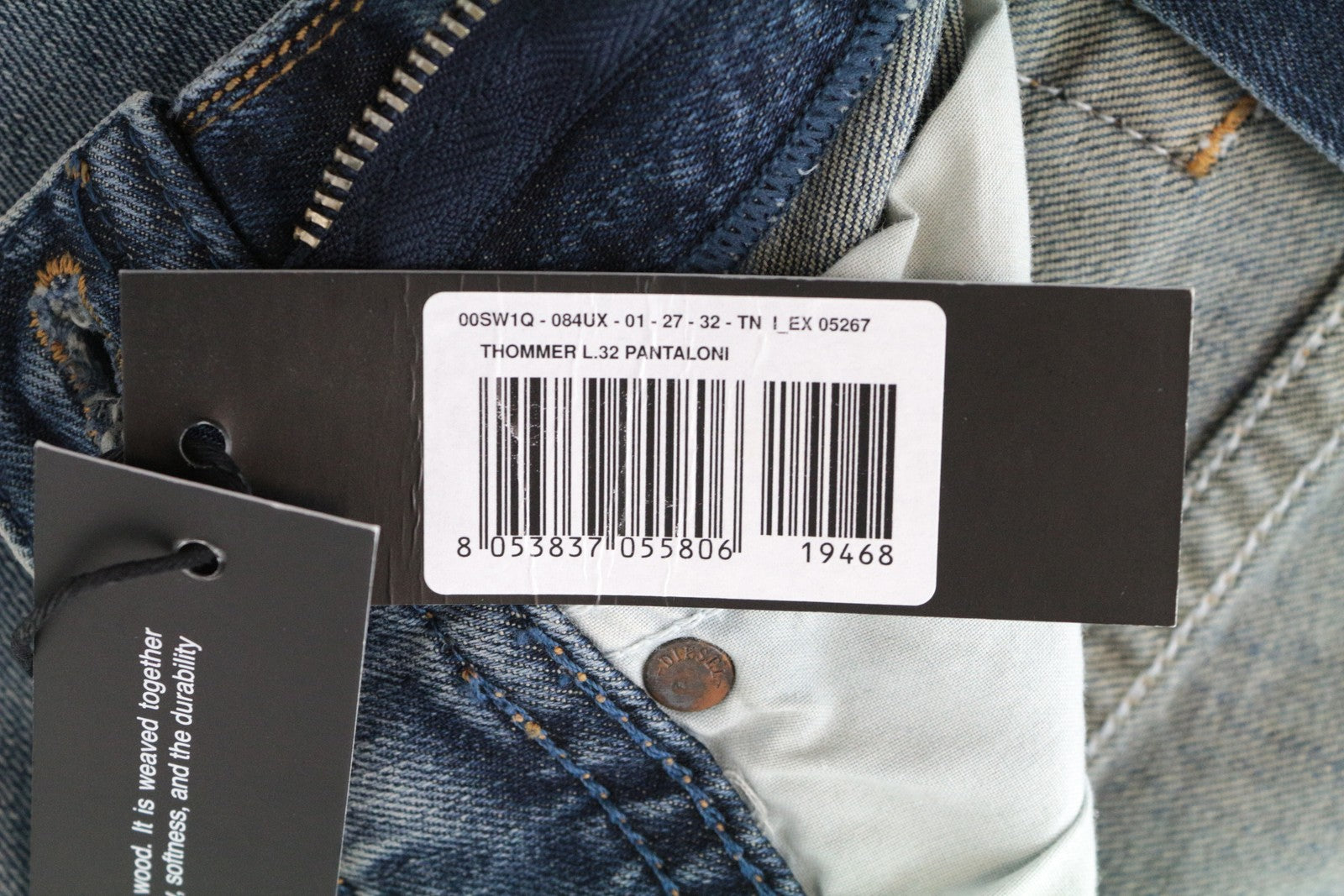 DIESEL Thommer 084UX Men's Jeans W27/L32 Blue Cotton Stretch Slim Skinny