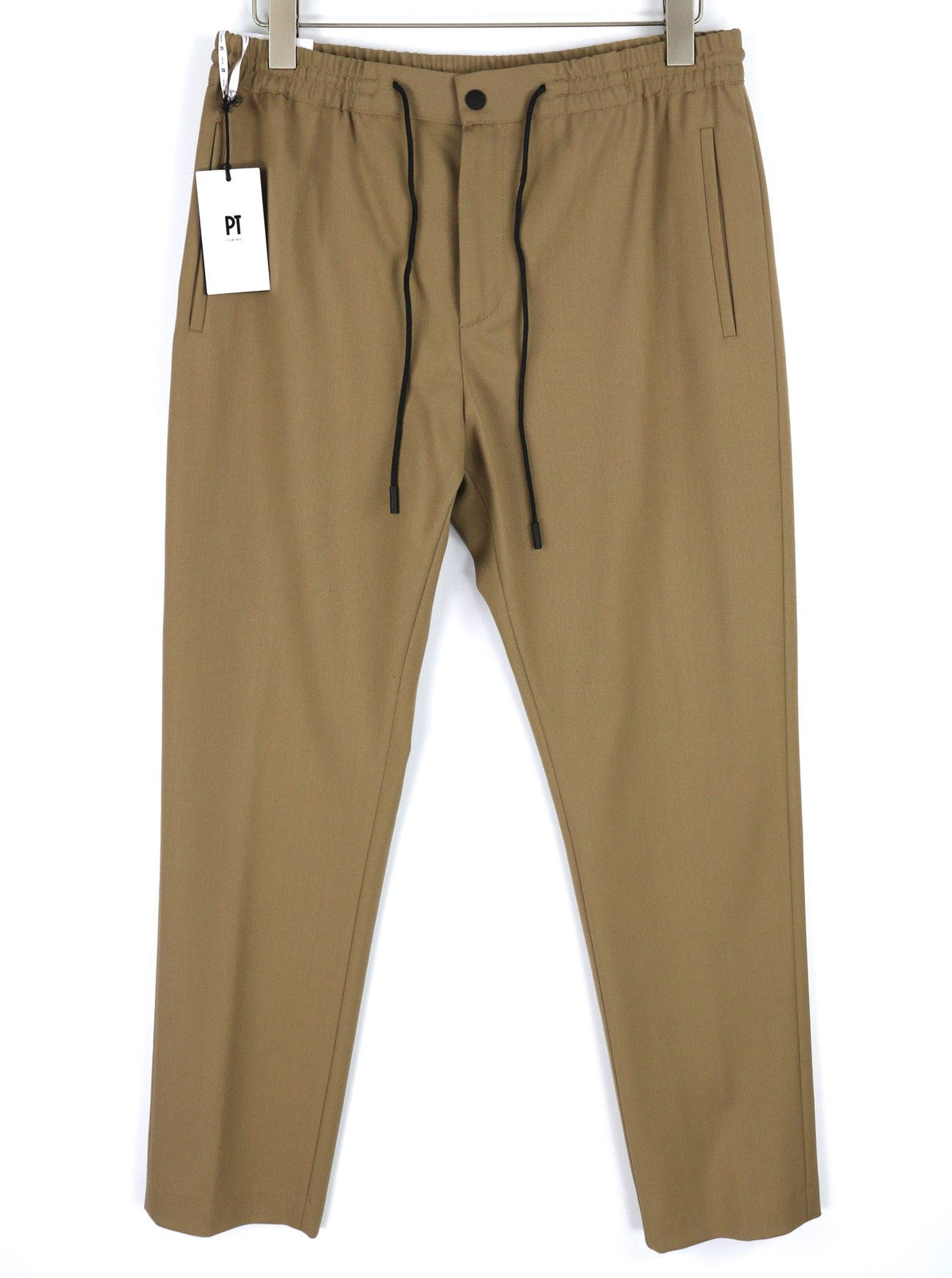 PT TORINO Omega Mens Trousers 50 Brown Wool Blend Elastic Drawstring Waist Slim