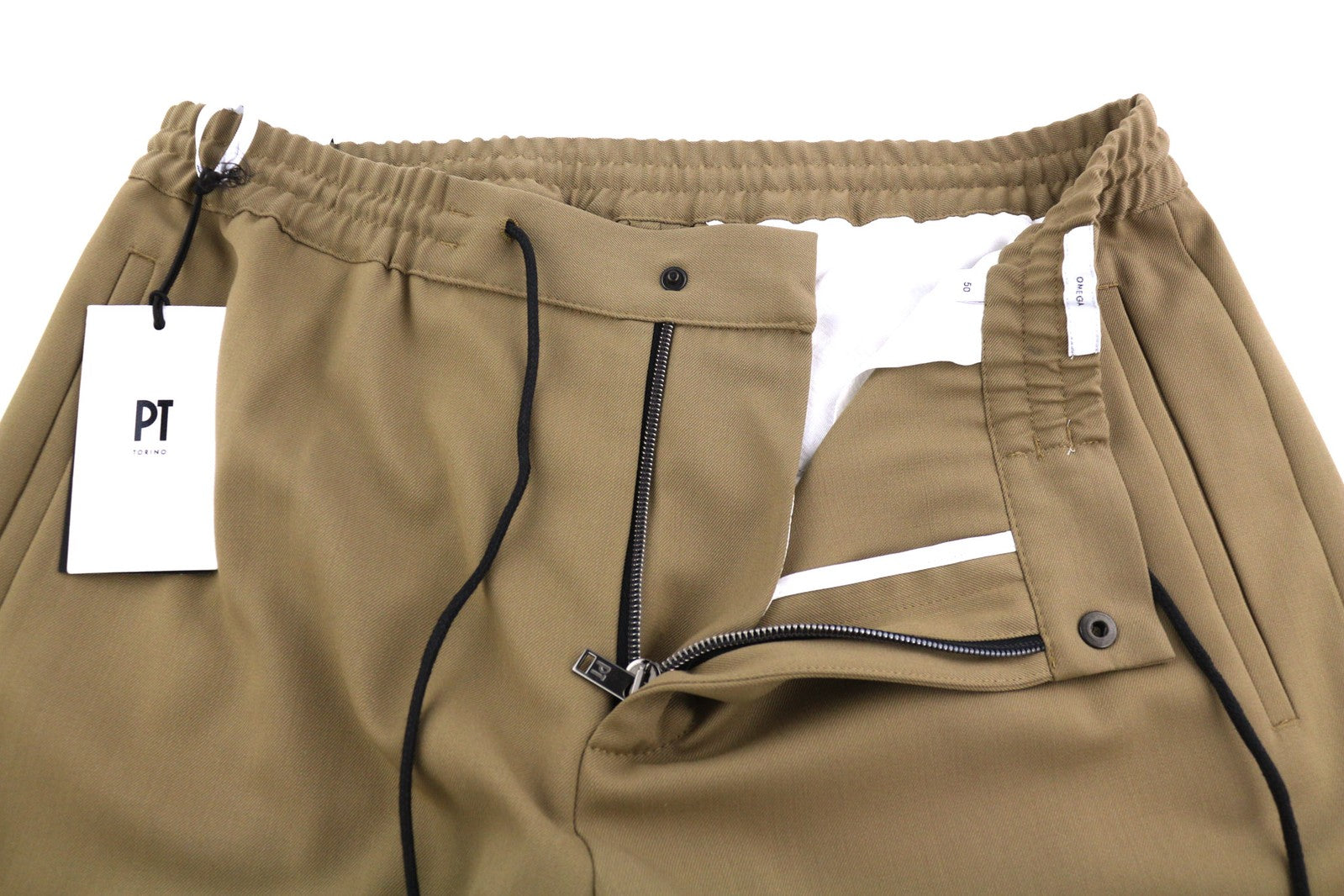 PT TORINO Omega Mens Trousers 50 Brown Wool Blend Elastic Drawstring Waist Slim