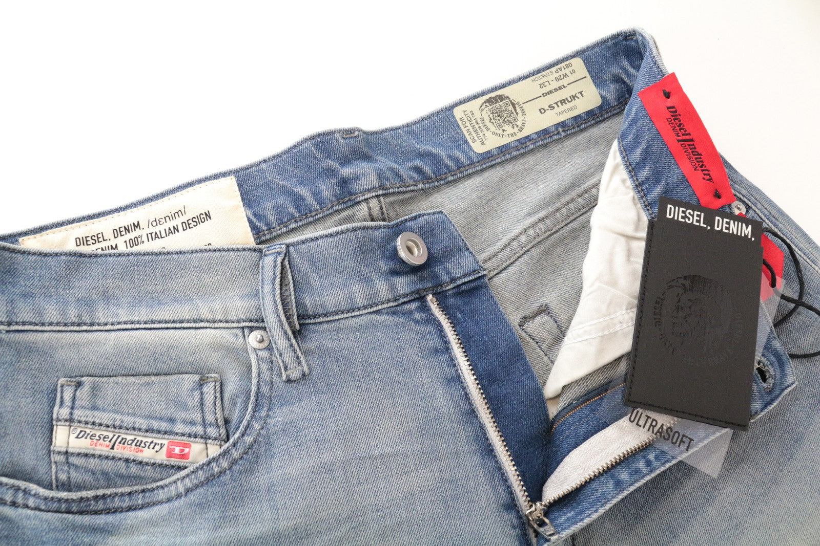 DIESEL D-Bazer 081AP Men's Jeans W29/L32 Light Blue Tapered Cotton Denim Stretch