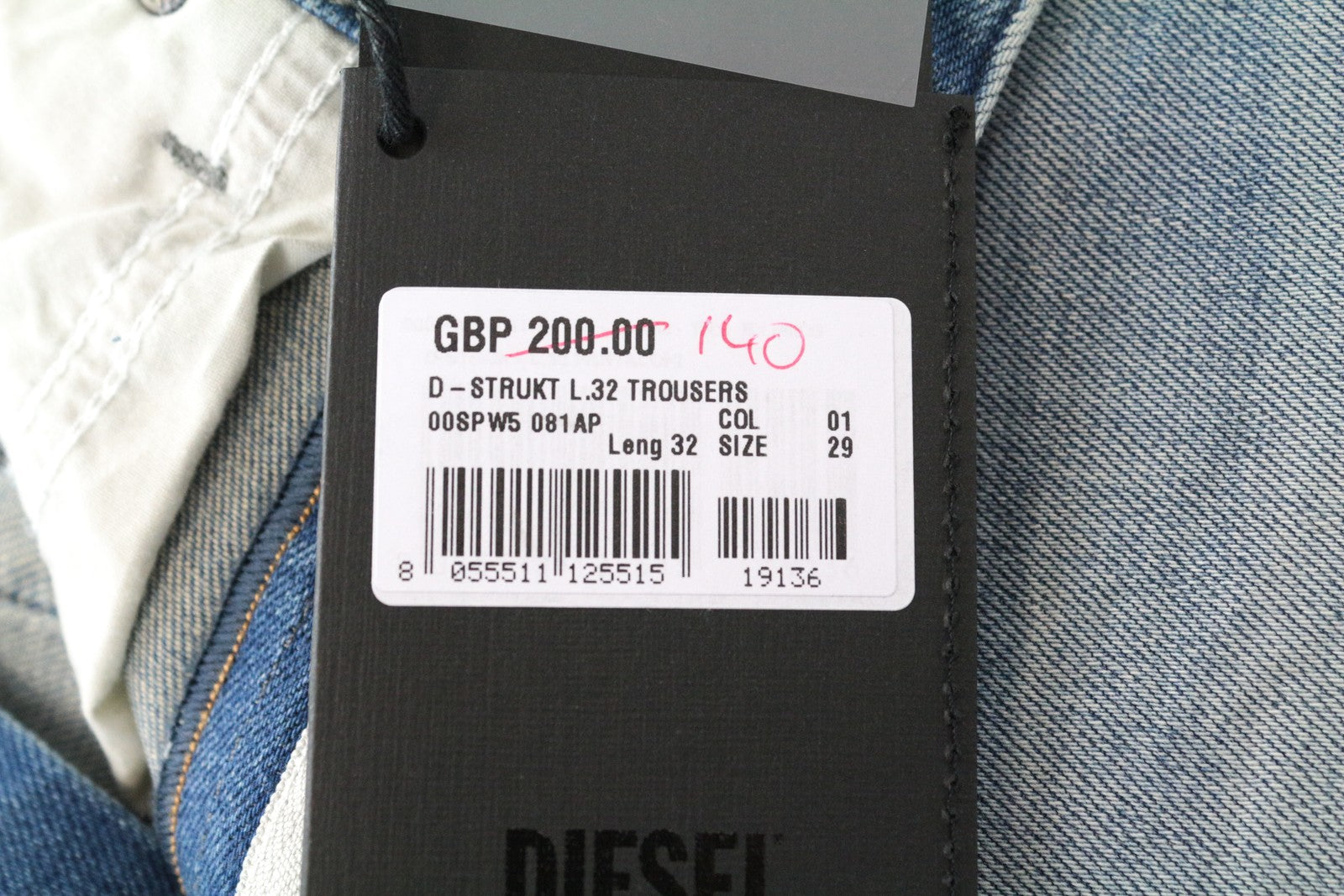 DIESEL D-Bazer 081AP Men's Jeans W29/L32 Light Blue Tapered Cotton Denim Stretch