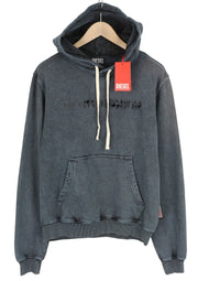 DIESEL S-Ginn-Hood-E1 Men Hoodie L Washed Grey Distress Hooded Kangaroo RRP€195