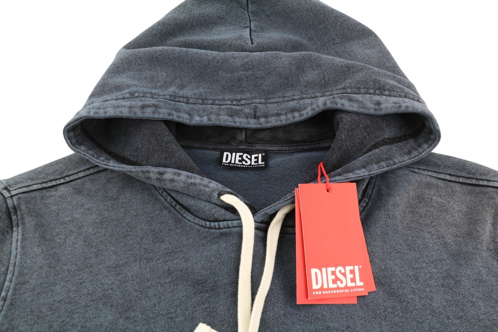 DIESEL S-Ginn-Hood-E1 Men Hoodie L Washed Grey Distress Hooded Kangaroo RRP€195