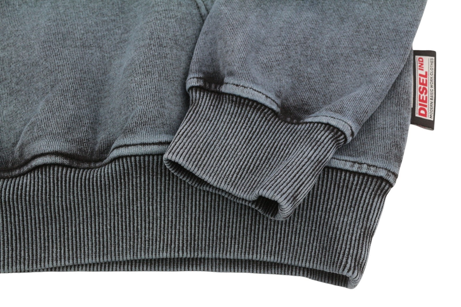 DIESEL S-Ginn-Hood-E1 Men Hoodie L Washed Grey Distress Hooded Kangaroo RRP€195