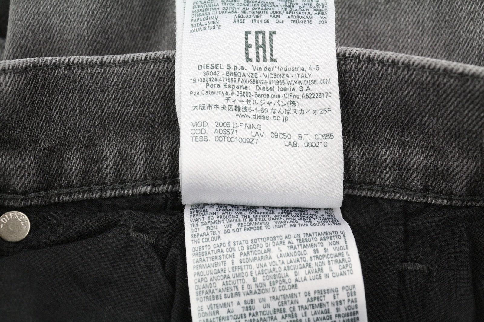 DIESEL 2005 D-Fining 09D50 Men Jeans W32/L32 Regular Fit Buttoned Denim Grey