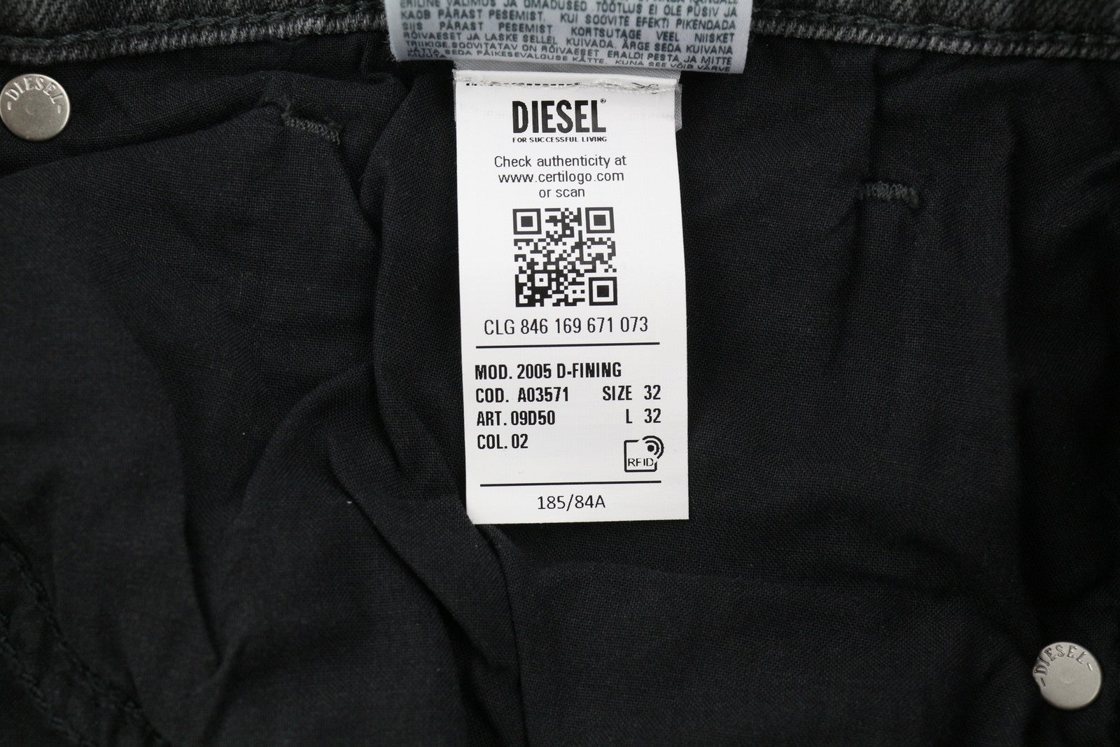 DIESEL 2005 D-Fining 09D50 Men Jeans W32/L32 Regular Fit Buttoned Denim Grey