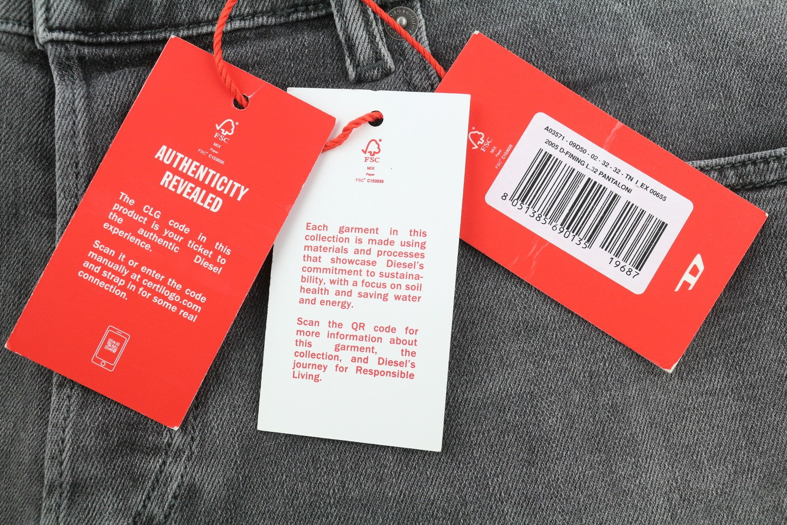 DIESEL 2005 D-Fining 09D50 Men Jeans W32/L32 Regular Fit Buttoned Denim Grey